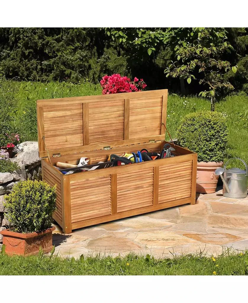 GOUUN 47 Gallon Acacia Wood Storage Bench Box for Patio Garden Deck 10