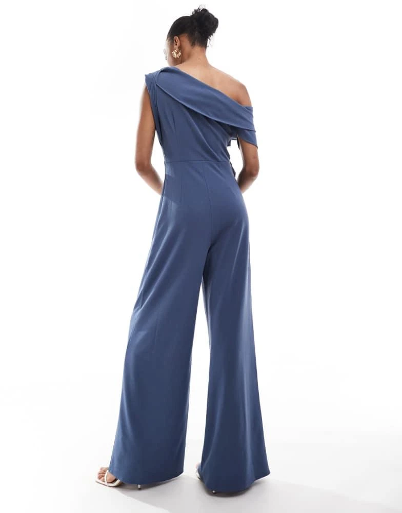 ASOS ASOS DESIGN Tall fallen shoulder tuck detail wide leg jumpsuit in blue 4