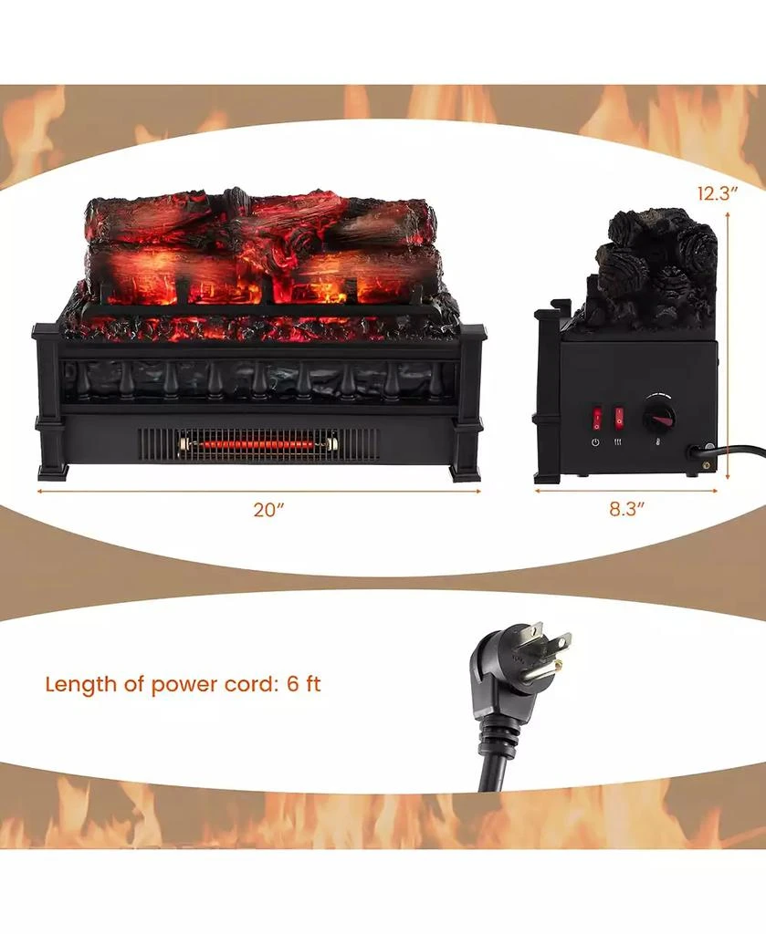 SUGIFT 20 Inch Electric Fireplace Heater with Realistic Pinewood Ember Bed 3