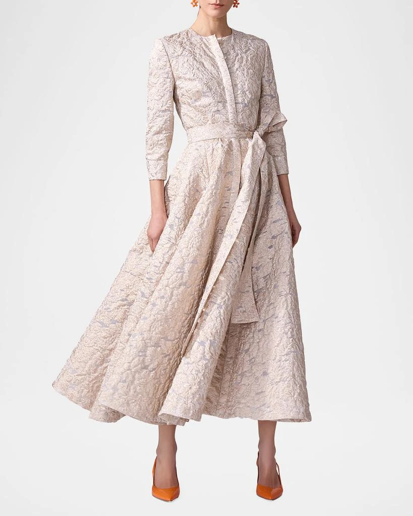 Carolina Herrera Metallic Floral Brocade Belted Midi Trench Dress 2