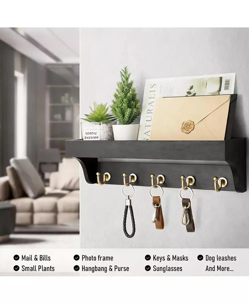 YIGII Pine Wood Key 
Mail Organizer Wall Mount Decor 2