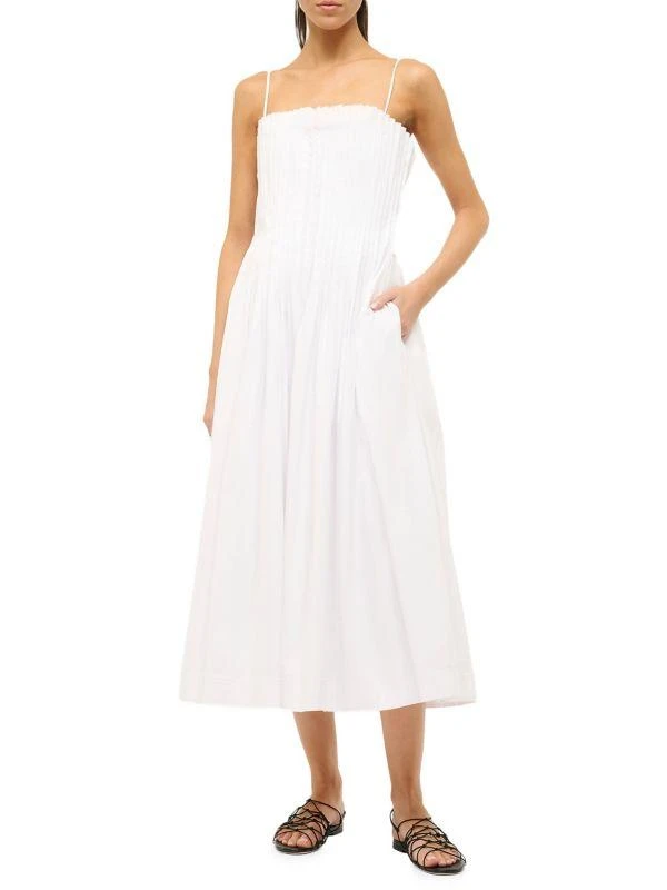 Staud Bella Pleated Cotton-Blend Sleeveless Midi-Dress 1