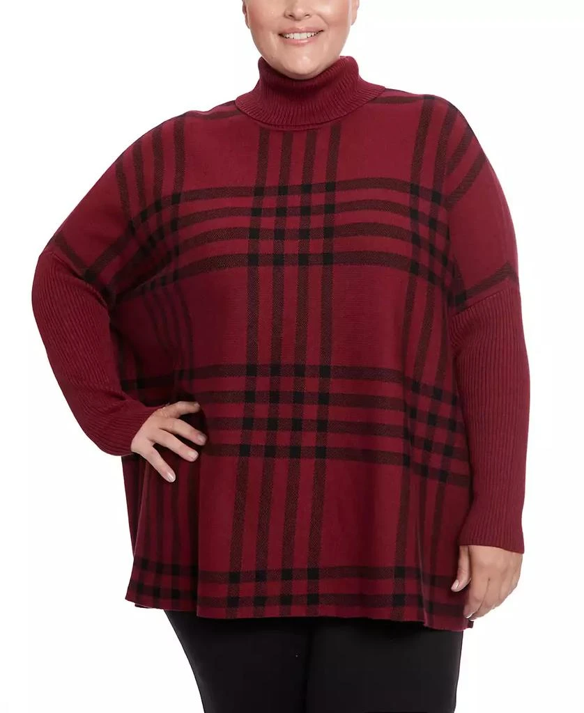 Joseph A Joesph A Plus Size Plaid Turtleneck Poncho Sweater 4