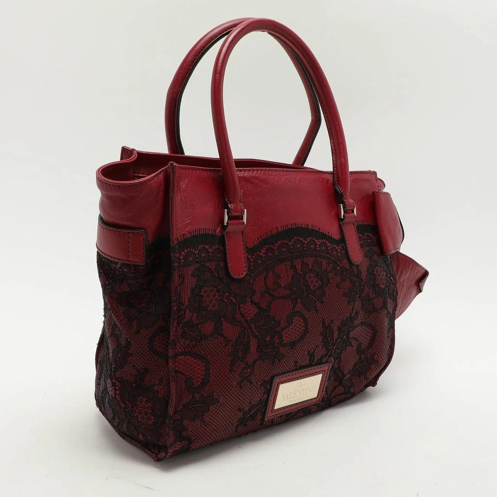 Valentino Valentino Dark Red/Black Leather and Lace Bow Tote 3