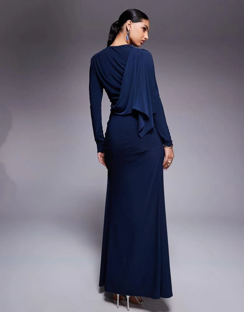 ASOS ASOS DESIGN long sleeve drape maxi dress with hitched skirt and trim  in navy - MODESTY - Dresses & Skirts - Compare Prices from 5+ Stores - Free  Shipping - BeyondStyle