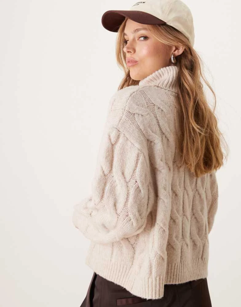 Miss Selfridge Miss Selfridge cable high neck cosy knit jumper in oatmeal 3