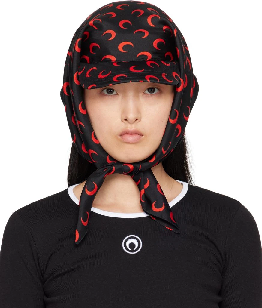 MARINE SERRE SSENSE Exclusive Black & Red Regenerated Silk Veiled Cap 1