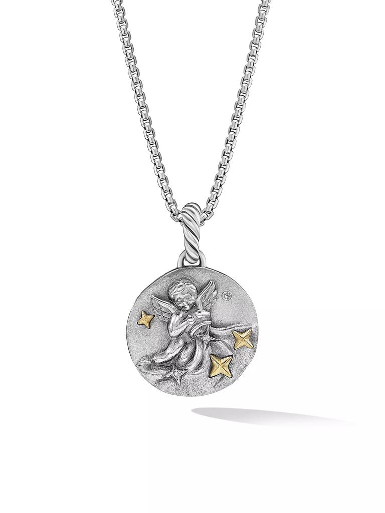 David Yurman Aquarius Amulet in Sterling Silver with 18K Yellow Gold and Diamonds, 19MM