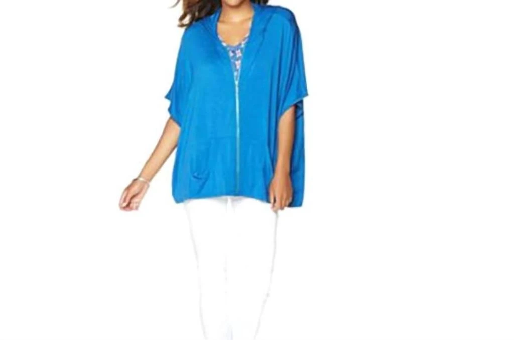 Twiggy London Iconic Hooded Poncho Blouse In Blue