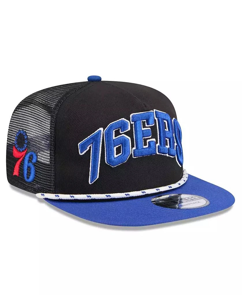 New Era Men's Black/Royal Philadelphia 76ers Throwback Team Arch Golfer Snapback Hat 1