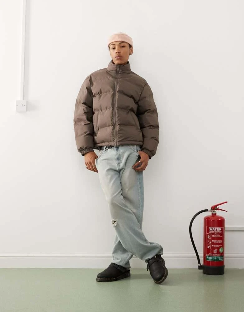 Weekday Weekday Cole puffer jacket in dark brown 2