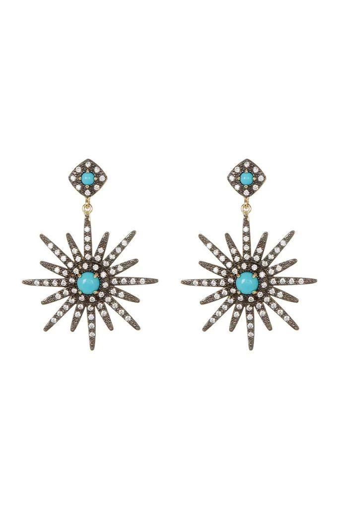 ADORNIA 14K Yellow Gold Plated Turquoise & Swarovski Crystal Accented Starburst Earrings 1