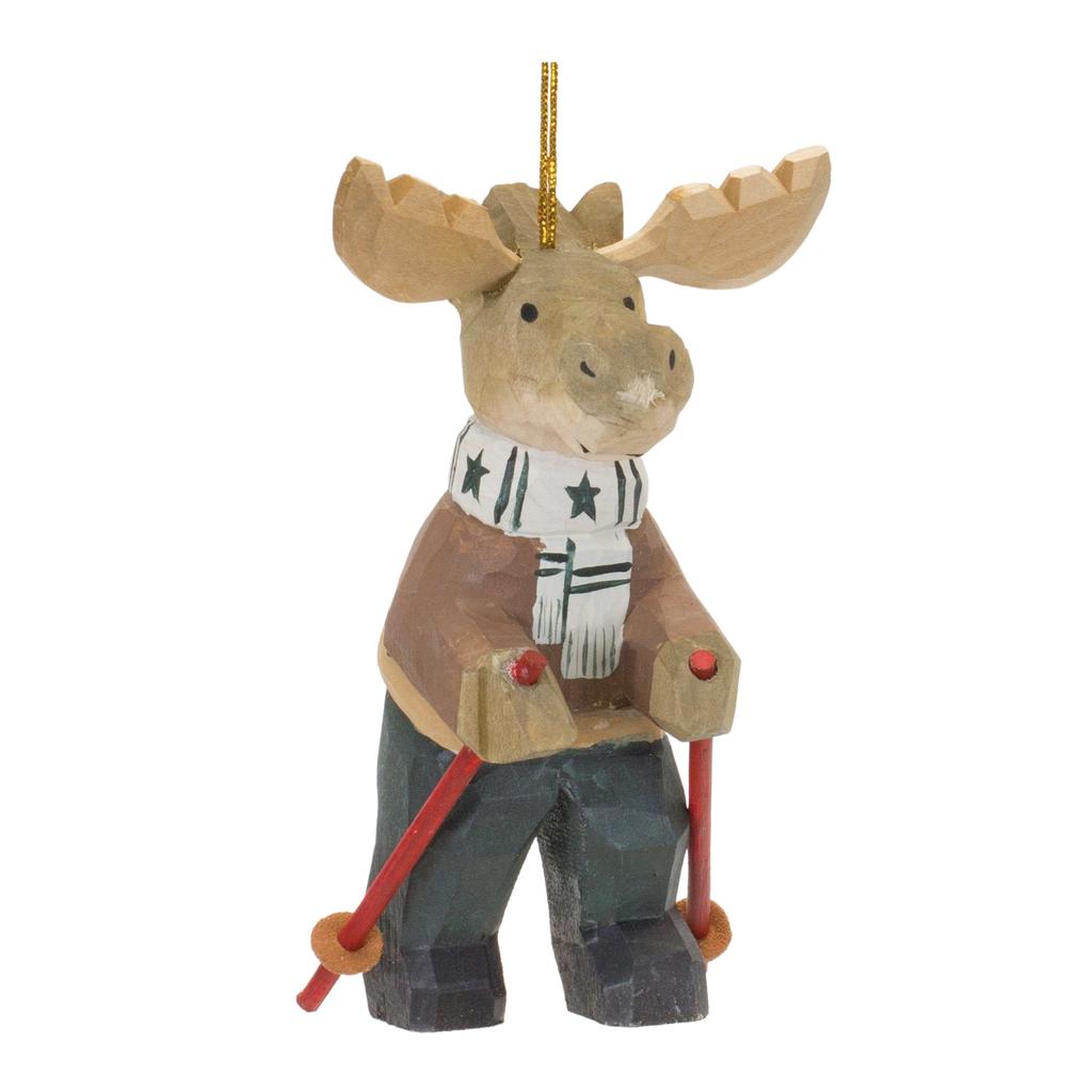 HouzBling Moose w/Ski Poles Ornament (Set of 6) 5.5"H Wood