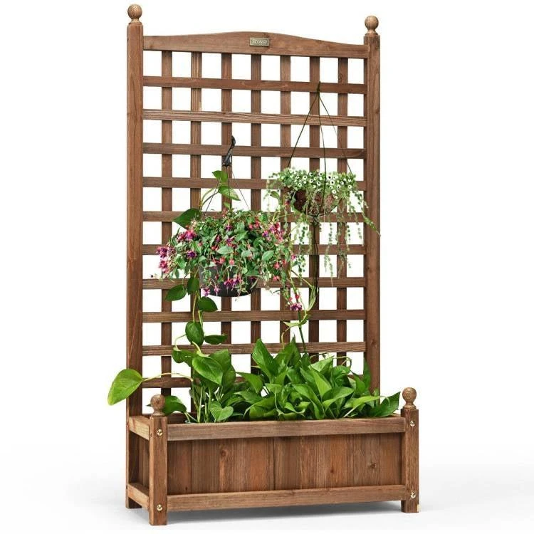 Shop Solid Wood Farmhouse Garden Planter Box with 48-inch High Trellis ...