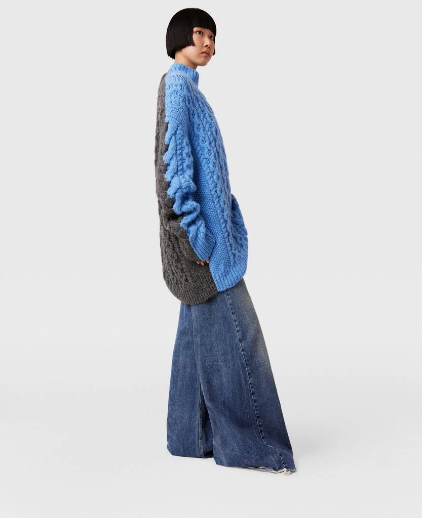Stella McCartney Stella McCartney - Two-Tone Cable Knit Oversized Jumper, Woman, Blue and grey, Size: M 1