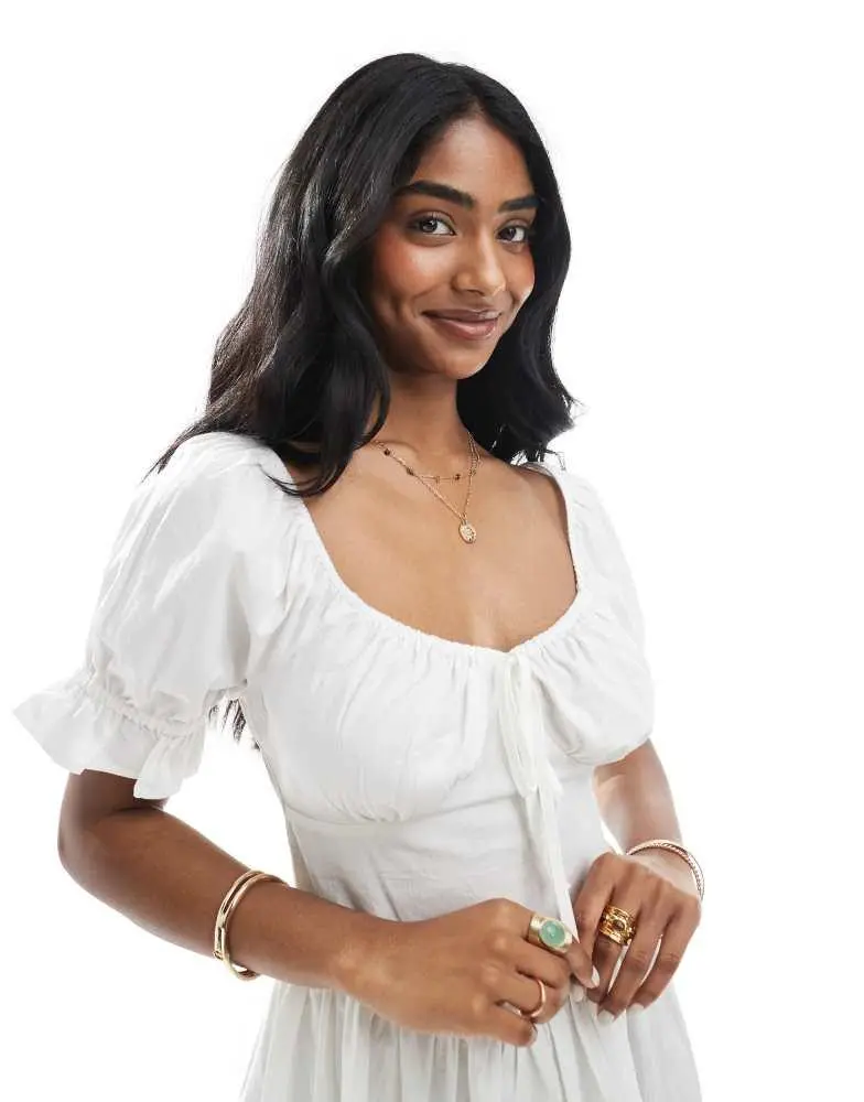Wednesday's Girl Wednesday's Girl puff sleeve mini dress in white 3
