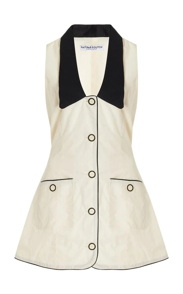 FAIT PAR FOUTCH FAIT PAR FOUTCH - Adrienna Linen-Trimmed Cotton-Blend Tuxedo Mini Dress - Black/white - L - Moda Operandi 1