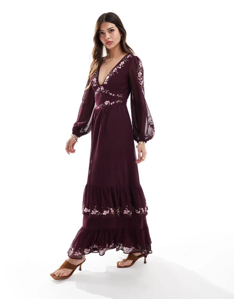 chinese dress ladies ZAPAKASA Women Sparkly Burgundy Long Prom Dress Sequins A-Line Ruffle Tiered  Tulle Evening Dress main image 0