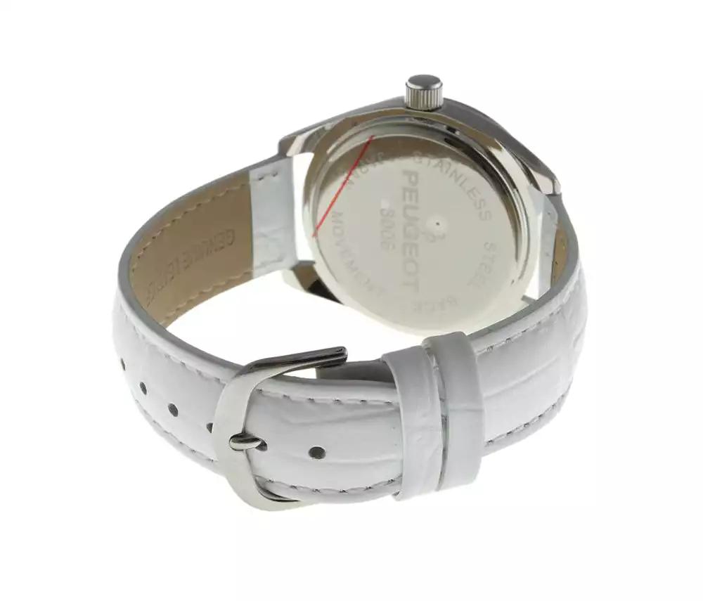 Peugeot Women's White Watch 40mm Bold Crystal Bezel Leather Strap