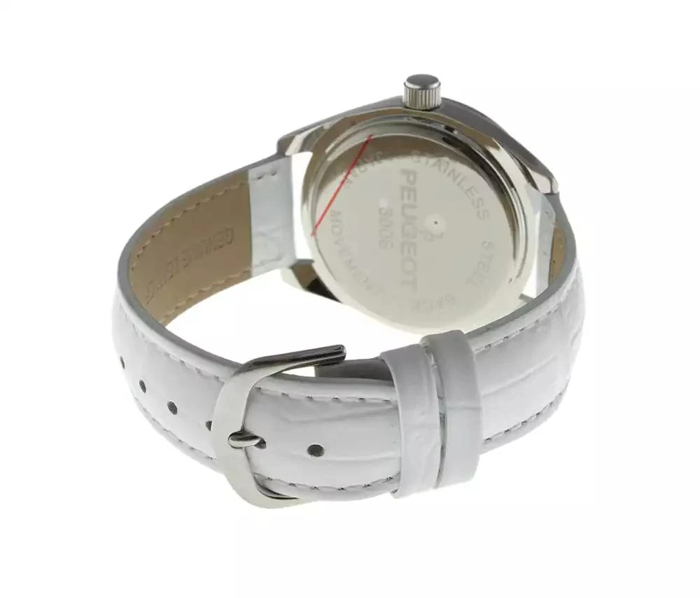 Peugeot Women's White Watch 40mm Bold Crystal Bezel Leather Strap 2