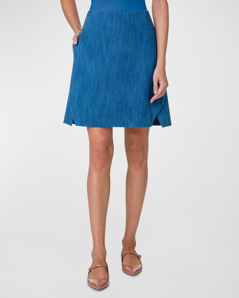 Akris Trapezoid Slits Denim Mini Skirt