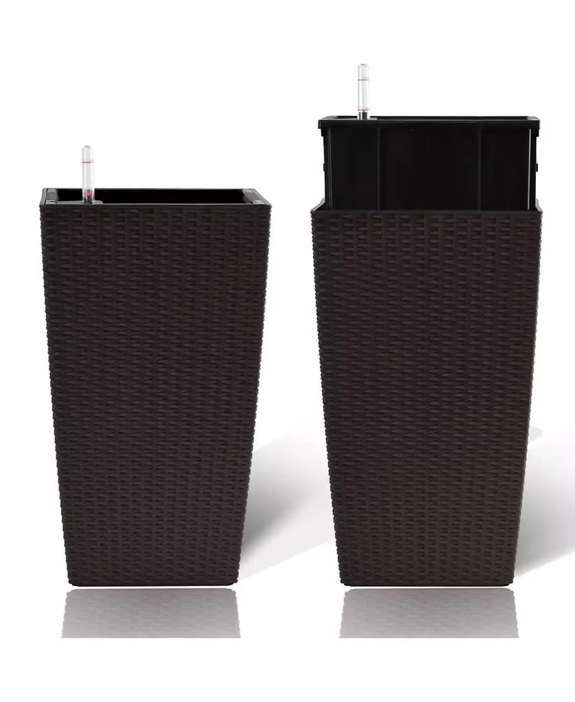 Streamdale Furniture Modern Faux Rattan Square Planter with Irrigation System (2-Pack, 22.6 inch, Brown) 4