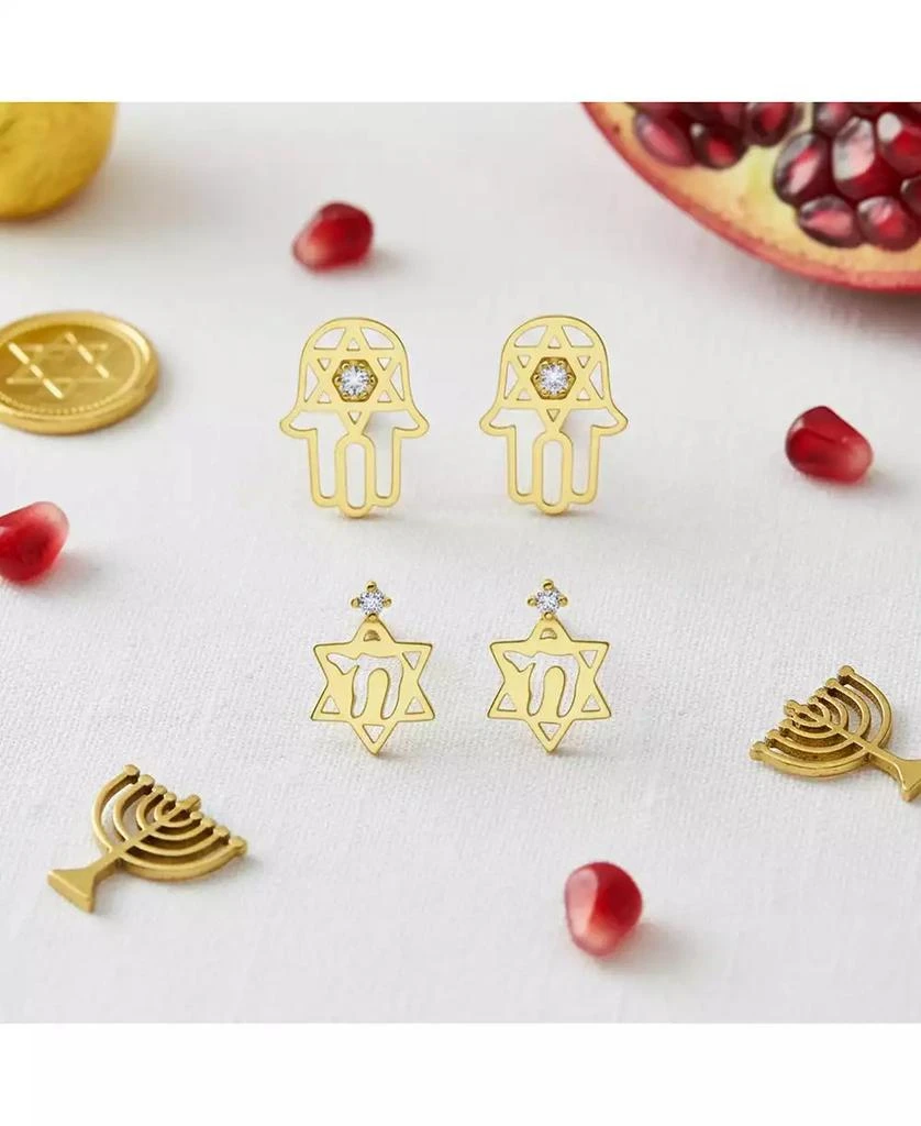 Bling Jewelry Set of 2 Tiny Judaic Jewelry CZ Accent 14K Yellow Gold Hamsa Star Of David Judaic Stud Earrings Bat Mitzvah Secure Screwback Posts 2