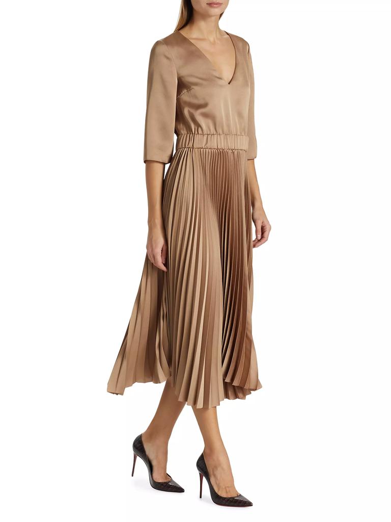 Fabiana Filippi V-Neck Pleated Satin Midi-Dress