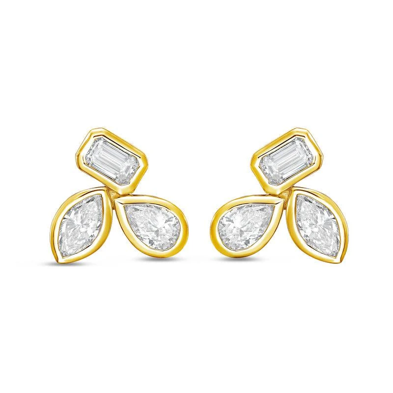 Diana M Jewels 14K YG Gold 3 Stone Bezel Earrings 3.00 Ct Tw