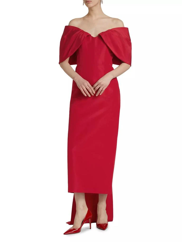 Monique Lhuillier Off-The-Shoulder Silk Draped Column Gown 3