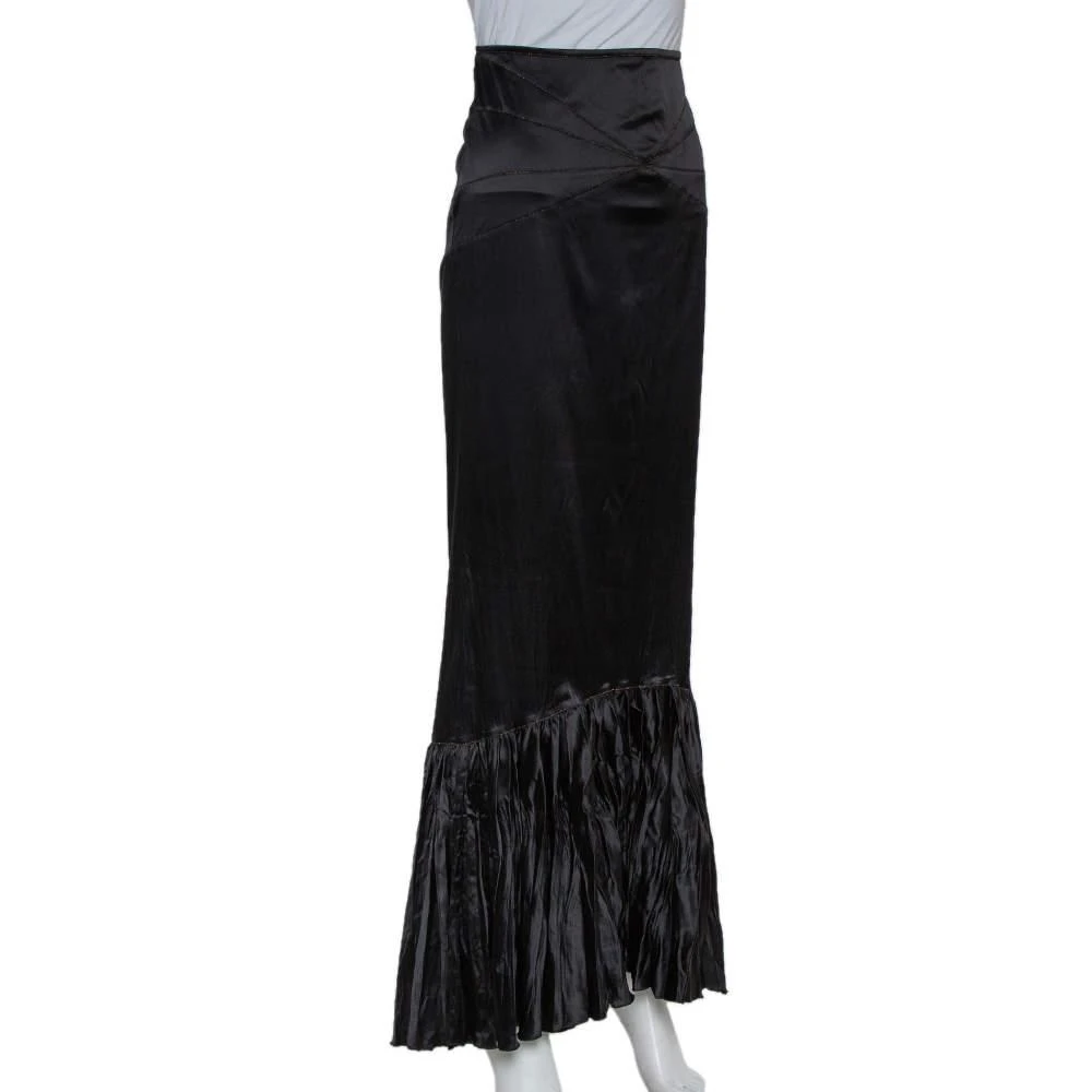 Roberto Cavalli Roberto Cavalli Black Satin Ruffle Hem Detail Maxi Skirt M 2