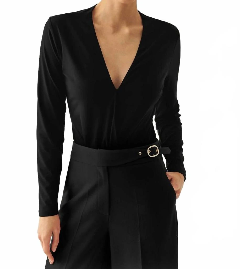 EXQUISE Meilani V-Neck Long Sleeve Bodysuit In Black