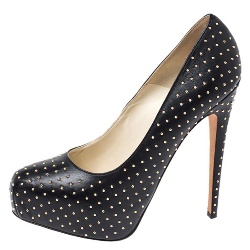 Brian Atwood Brian Atwood Black Leather Studded Platform Pumps Size 38.5