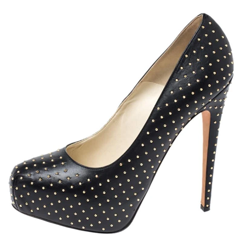 Brian Atwood Brian Atwood Black Leather Studded Platform Pumps Size 38.5 2