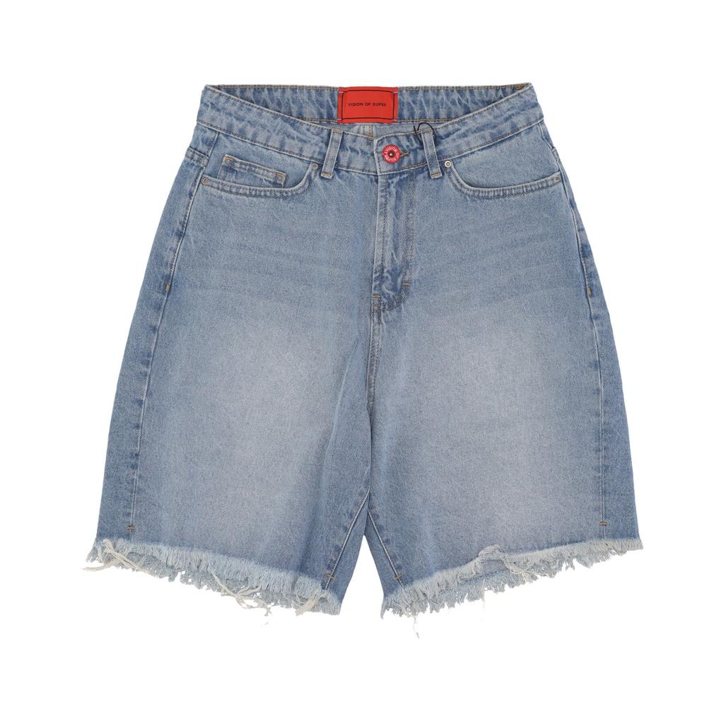 Vision Of Super Men's Short Jeans Printed Flames And Logo Shorts Blue Denim