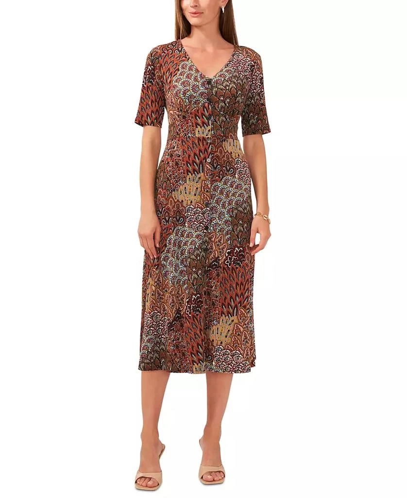 MSK Petite Printed Button-Front Midi Dress 1
