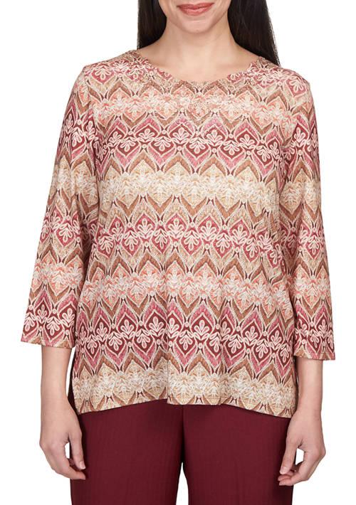 Alfred Dunner Dunner Womens Mulberry Street Lace Biadere Top