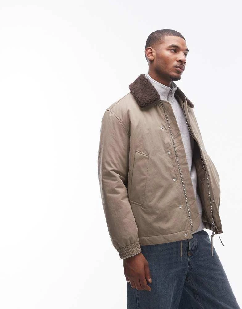 ARKET ARKET padded jacket in beige with faux fur collar 2