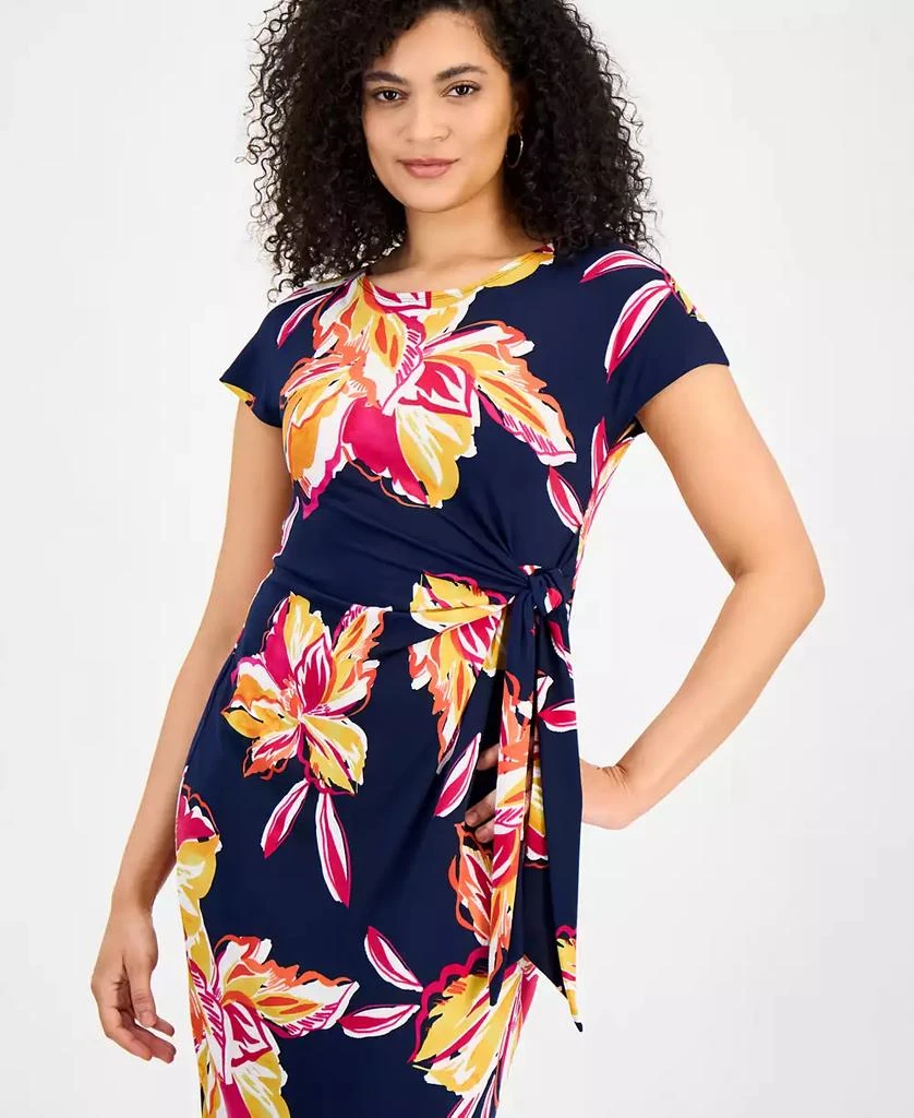 Robbie Bee Women's Floral Tie-Waist Short-Sleeve Midi Dress 2
