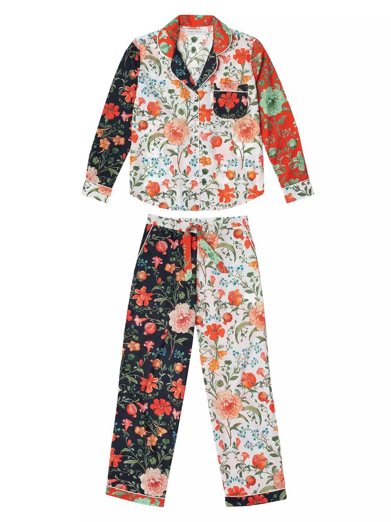 Desmond & Dempsey 2-Piece Colorblocked Floral Cotton Pajama Set