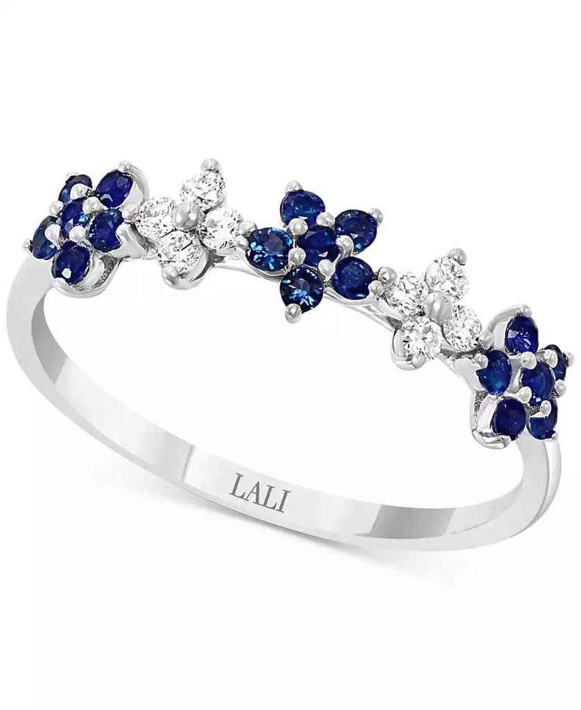 LALI Jewels Sapphire (3/8 ct. t.w.) 
Diamond (1/6 ct. t.w.) Flower Band in 14k White Gold