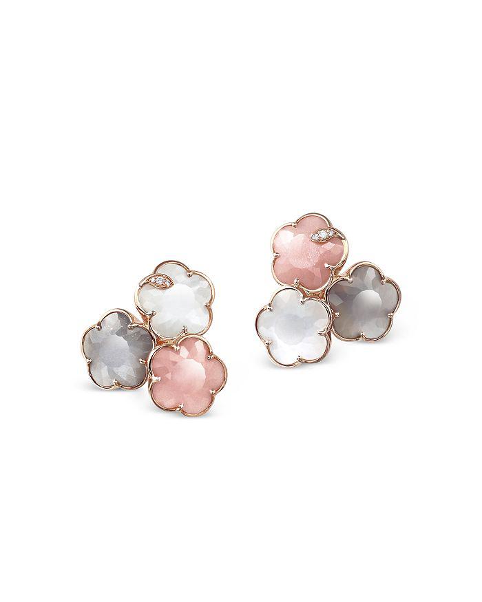 Pasquale Bruni 18K Rose Gold Bouquet Lunaire Multicolor Moonstone 
Diamond Triple Flower Cluster Stud Earrings