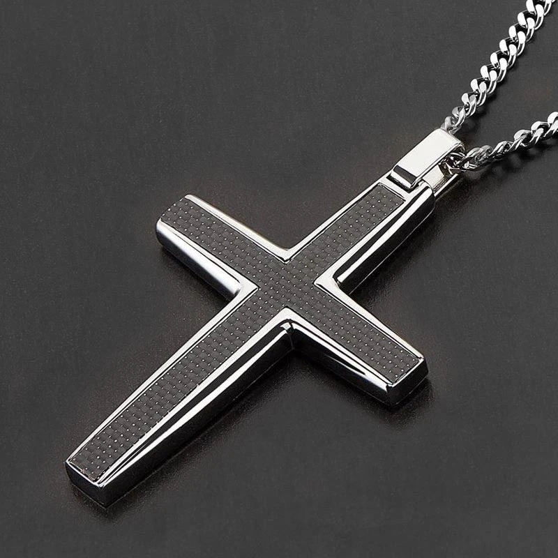 Crucible Jewelry Crucible Los Angeles Black Carbon Fiber Stainless Steel Cross Necklace - Medium 2