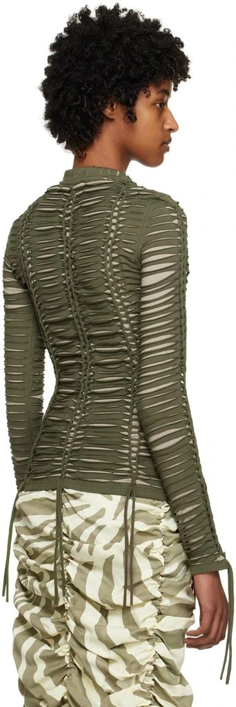 Balmain Khaki Knotted Long Sleeve T-Shirt 3