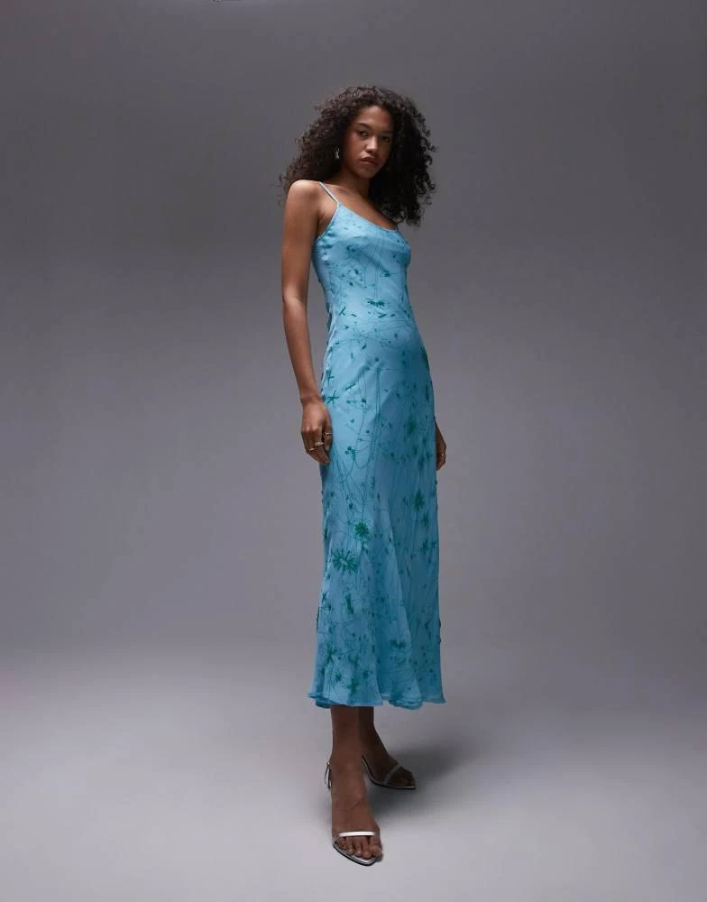 Topshop Topshop cami slip dress with embroidery and embellishment in blue 1