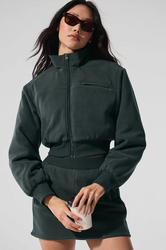 Alo Polar Fleece Cropped Wintry Mix Jacket - Charcoal Green 1