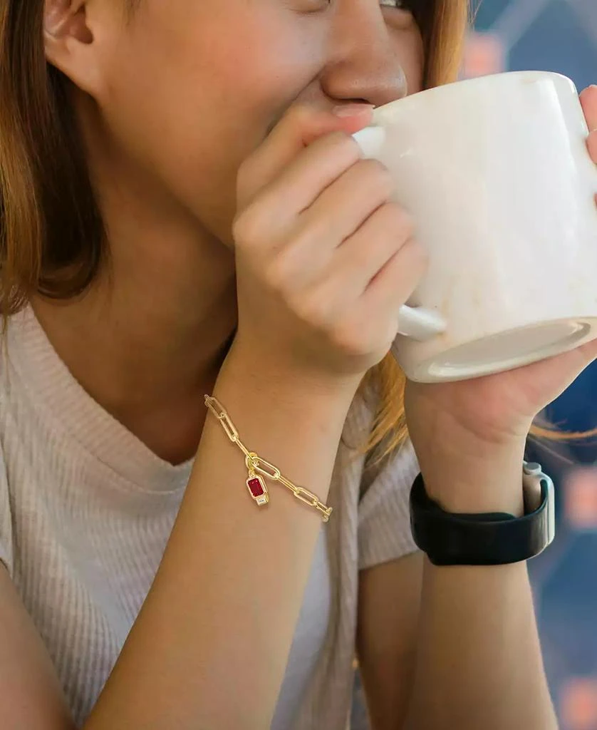 Macy
s Lab-Grown Ruby (1-1/3 ct. t.w.) 
Lab-Grown White Sapphire (1/6 ct. t.w.) Single Charm Link Bracelet in Gold-Plated Sterling Silver 3