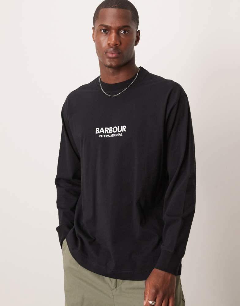 Barbour Barbour International long sleeve mapped print os t-shirt in black