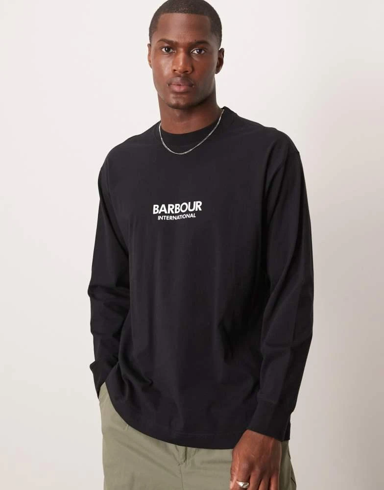 Barbour Barbour International long sleeve mapped print os t-shirt in black 1