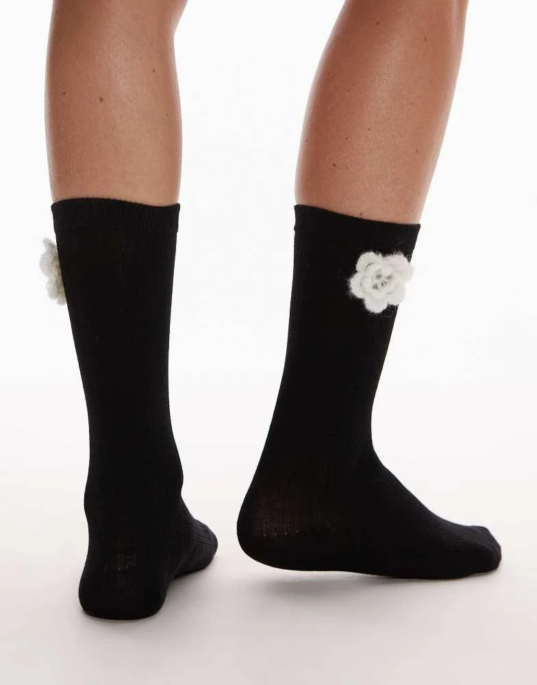 & Other Stories & Other Stories socks with white crochet flower in black 3